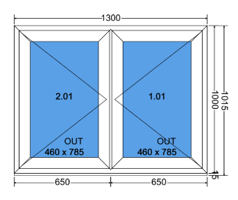 Double sash side hung window (outside opening)