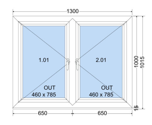 Doppelter Flügel seitlich angeschlagenes Fenster (nach außen öffnend)