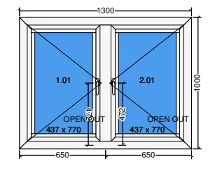 Double sash side hung window (outside opening)