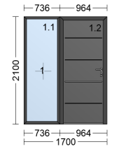 Alu Hybrid Full panel door with one side panel 