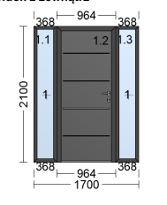 Alu Hybrid Full panel door with two side panels