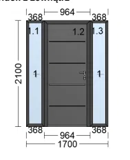 Alu Hybrid Glass panel door with two side panels