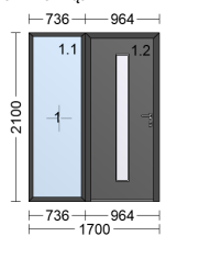Alu Hybrid Glass panel door with one side panel