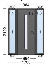 Alu Hybrid Glass panel door with two side panels