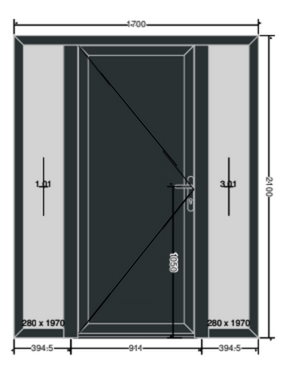 Full panel door with two side panels