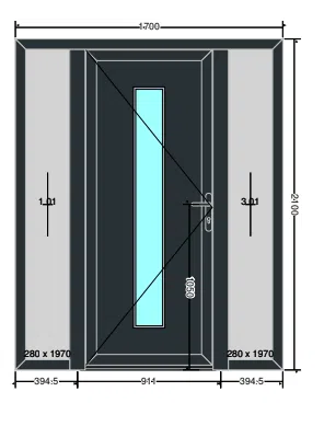 Glass panel door with two side panels