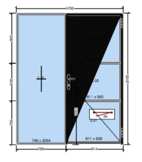 Glass panel door with one side panel