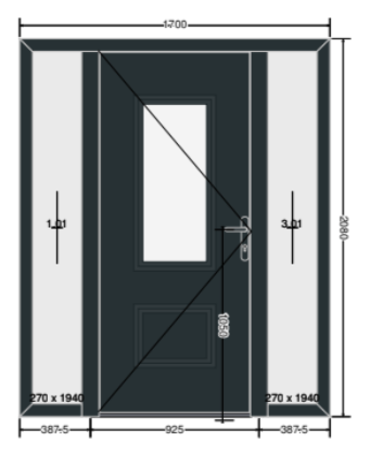 Glass panel door with two side panels