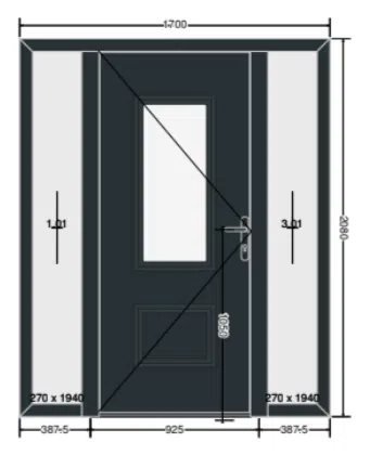 Glass panel door with two side panels